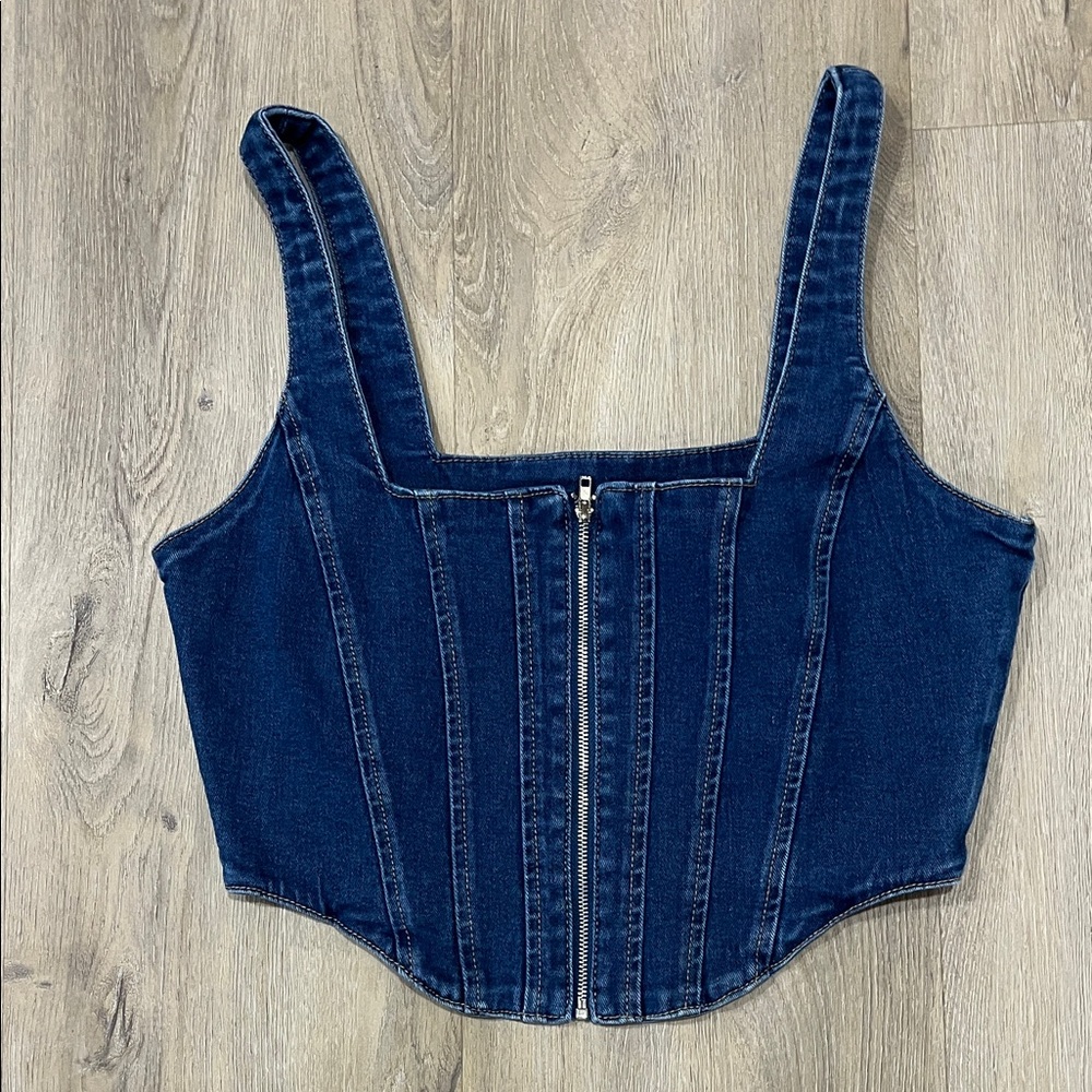 Refuge Dark Blue Denim Crop Top